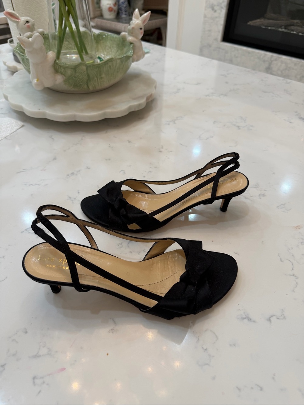 kate spade Black Slingback Kitten Heel Sandals with Bow